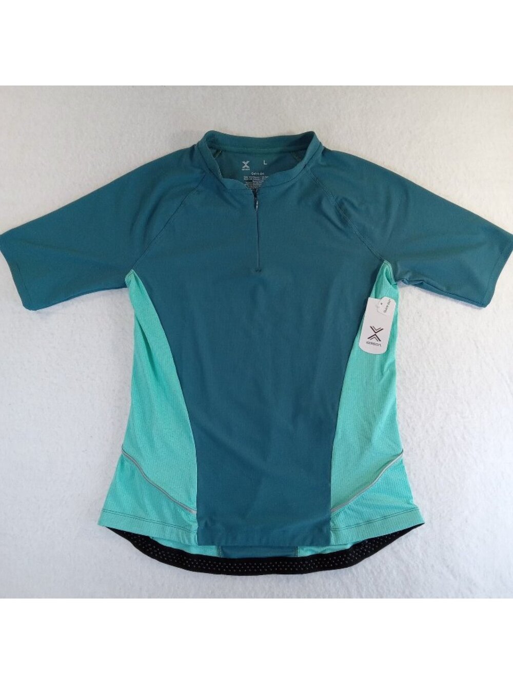 Xersion Quick-Dri Women's Cycling Top L Dragonfly Blue Teal 1/4 Zip Biker